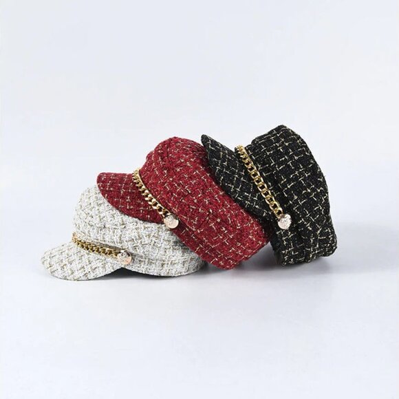 Diona J Women Gatsby Chain Tweed Elegant News Boy Cabbie Fiddler Black C… - Picture 4 of 4